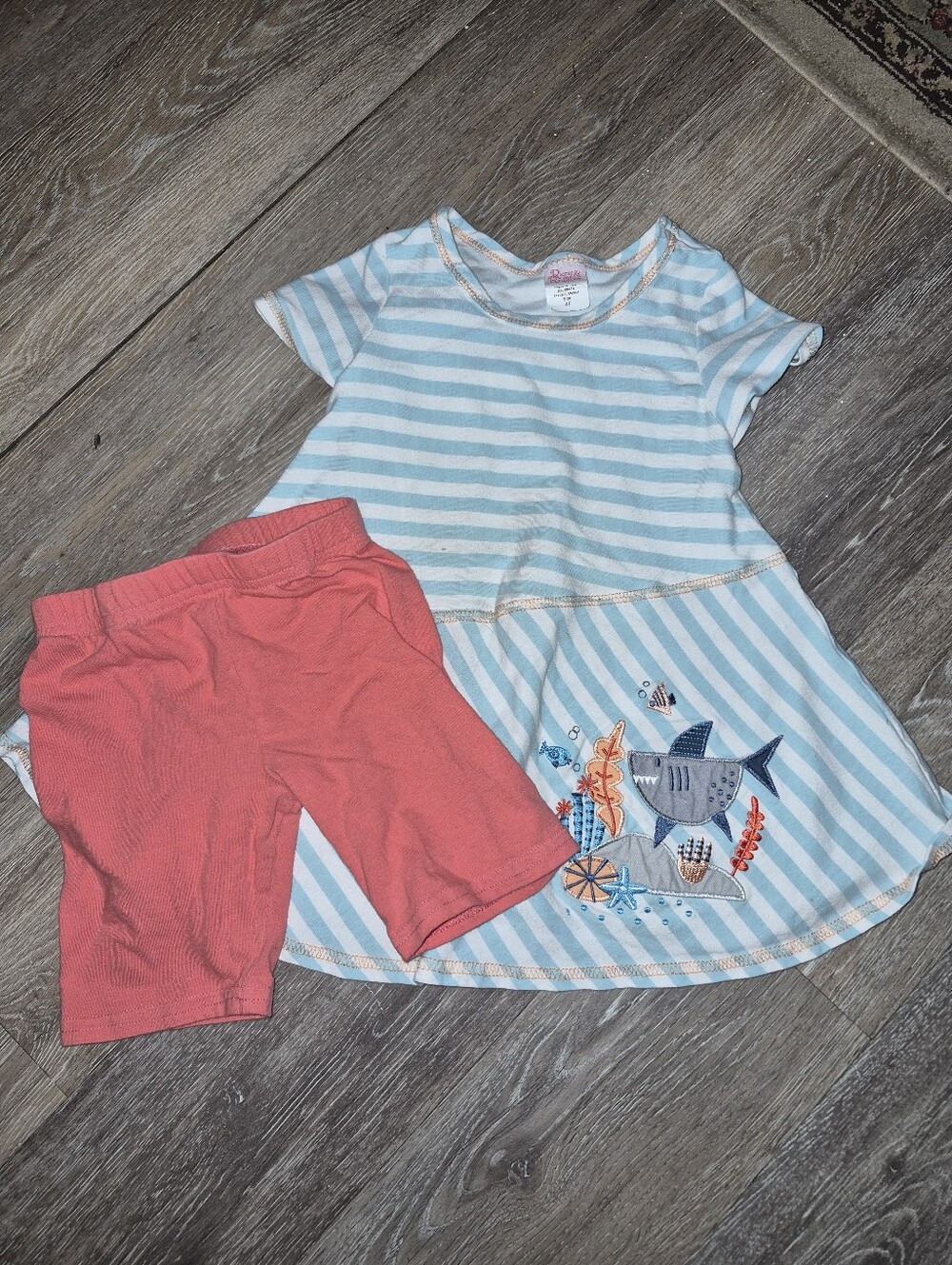 Striped Blue Shark Tunic Set with Coral Shorts